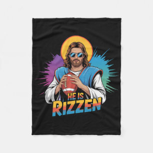 Funny He Is Rizzen Jesus Shirt Football Boys Kids Fleece Blanket