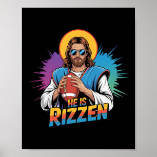 Funny He Is Rizzen Jesus Shirt Football Boys Kids  Poster