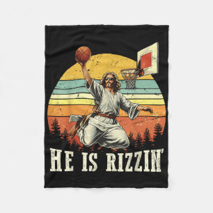 Funny He Is Rizzin Jesus Playing Basketball Christ Fleece Blanket