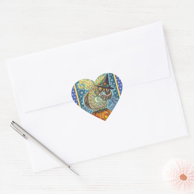 FUNNY HEADLESS HORSEMAN OWL, SLEEPY HOLLOW BIRD HEART STICKER (Envelope)
