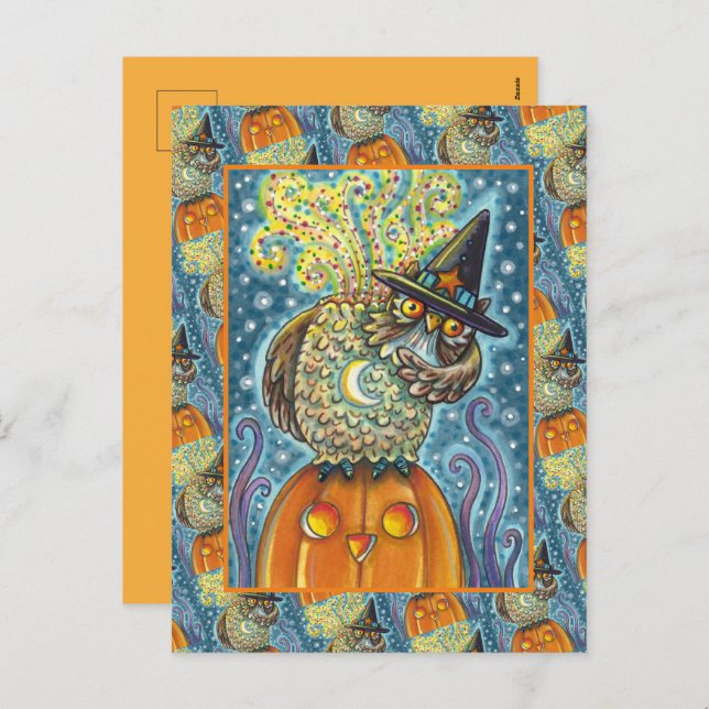 FUNNY HEADLESS HORSEMAN OWL, SLEEPY HOLLOW BIRD HOLIDAY POSTCARD (Front/Back)