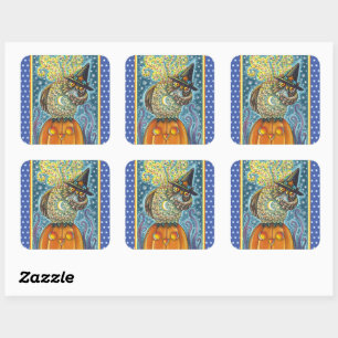 FUNNY HEADLESS HORSEMAN OWL, SLEEPY HOLLOW BIRD SQUARE STICKER