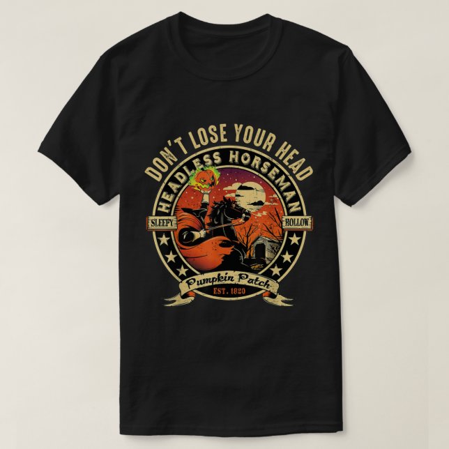 Funny Headless Horseman Urban Legend Halloween Pum T-Shirt (Design Front)