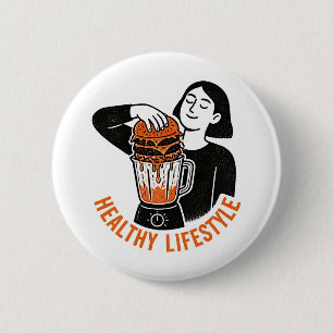 Funny Healthy Lifestyle Burger Blender Linocut 6 Cm Round Badge