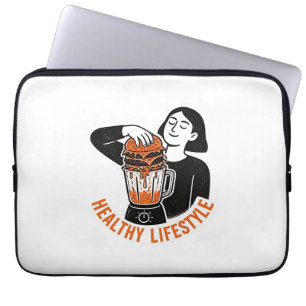 Funny Healthy Lifestyle Burger Blender Linocut Laptop Sleeve