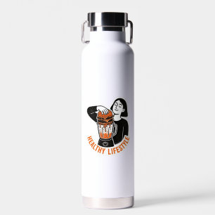 Funny Healthy Lifestyle Burger Blender Linocut Water Bottle