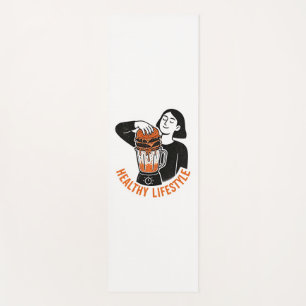 Funny Healthy Lifestyle Burger Blender Linocut Yoga Mat