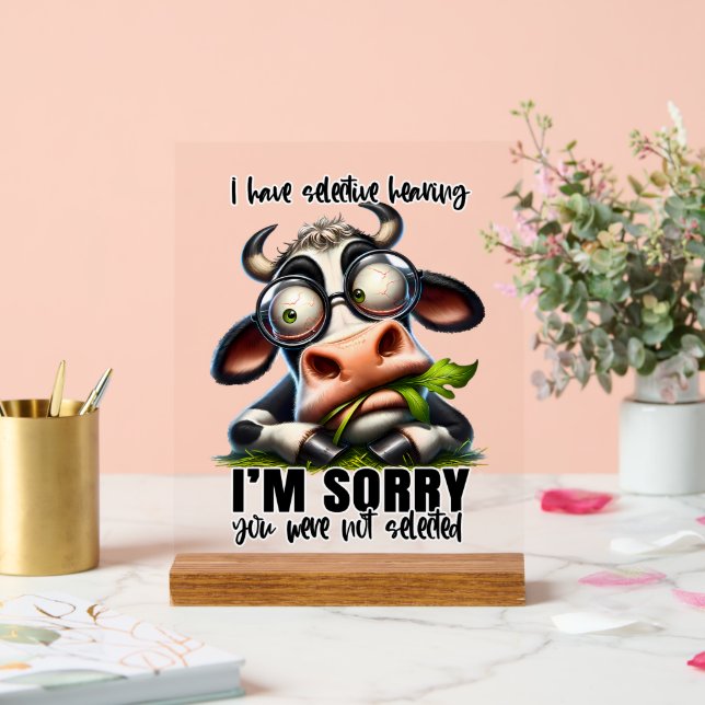 Funny hearing cow word art acrylic sign (Wedding)