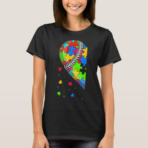Funny Heart Baseball Autism Awareness Support Love T-Shirt