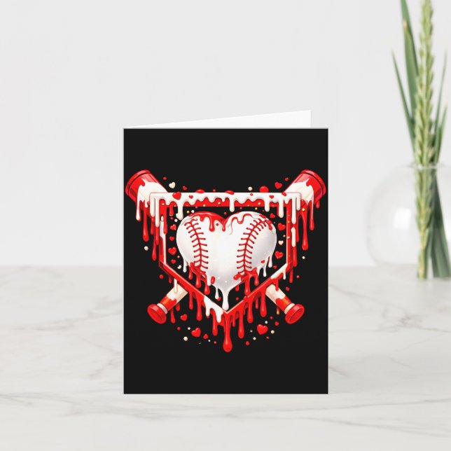 Funny Heart Baseball Drip Ice Cream Valentines Day Card (Front)