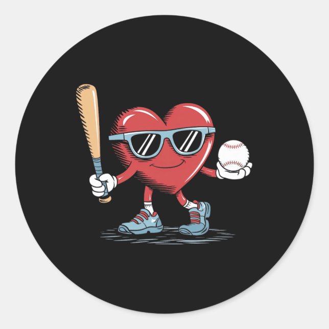 Funny Heart Baseball Player Valentines Day Kid Boy Classic Round Sticker (Front)