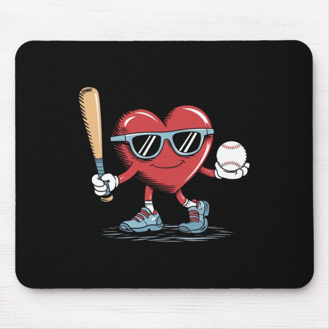 Funny Heart Baseball Player Valentines Day Kid Boy Mouse Pad (Front)