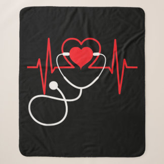 Funny Heart Beats Nurse Nursing Medical Sherpa Blanket