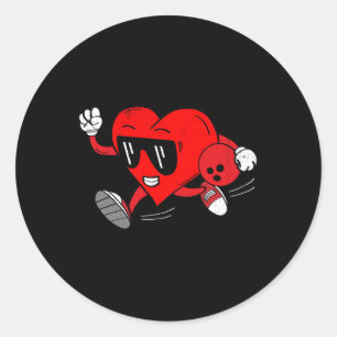 Funny Heart Bowling Valentine's Day Sports Boys To Classic Round Sticker