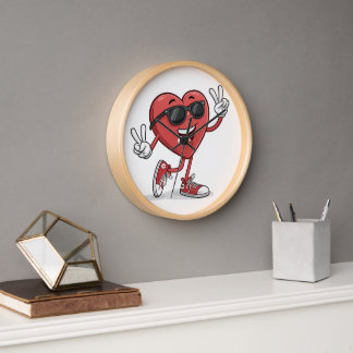 Funny Heart Cartoon with Sunglasses Clock Design