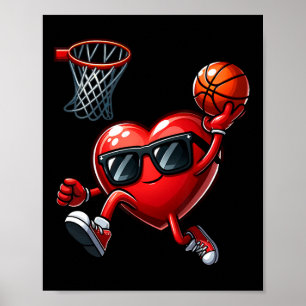 Funny Heart Dunking Bysketbyll Valentines Day Mens Poster