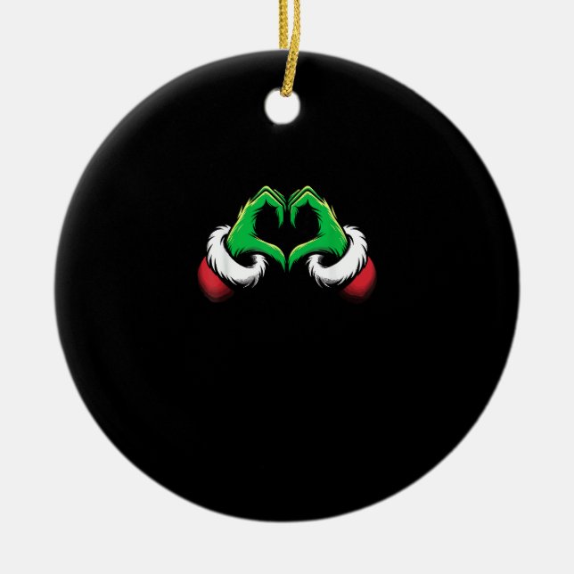 Funny Heart Hands Christmas Ceramic Ornament (Front)