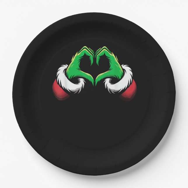 Funny Heart Hands Christmas Paper Plate (Front)