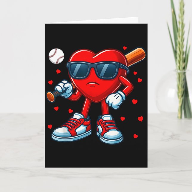 Funny Heart Love Baseball Valentine Outfit Men Boy Card (Front)