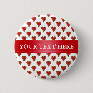 Funny Heart Pattern gold red + your backgr. & text 6 Cm Round Badge