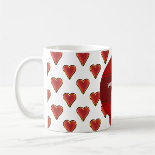 Funny Heart Pattern gold red + your backgr. & text Coffee Mug
