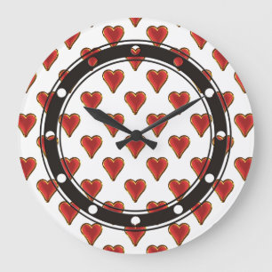 Funny Heart Pattern gold red + your backgr. & text Large Clock