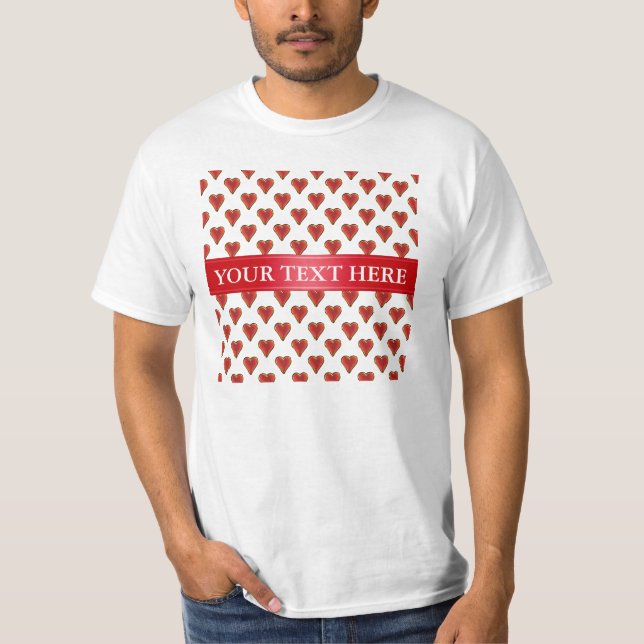 Funny Heart Pattern gold red + your backgr. & text T-Shirt (Front)