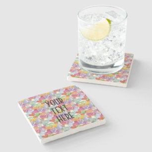Funny Heart Pattern I pastel + your text / image Stone Coaster