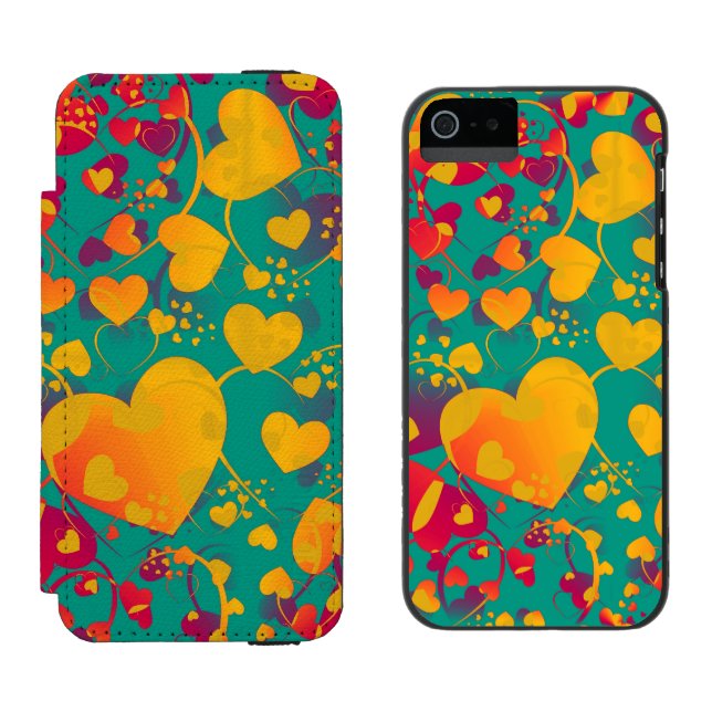 Funny Heart Pattern IX - green red yellow Incipio iPhone Wallet Case (Side by Side)