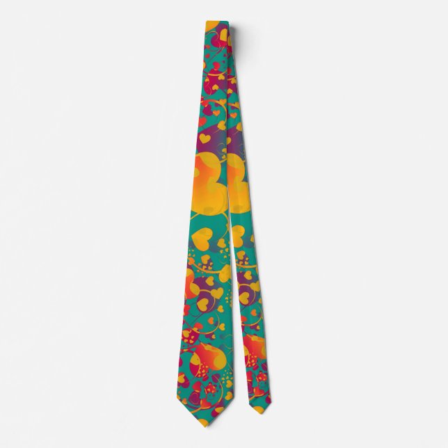 Funny Heart Pattern IX - green red yellow Tie (Front)