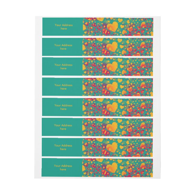 Funny Heart Pattern IX - green red yellow Wraparound Address Label (Sheet)