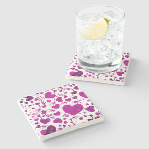 Funny Heart Pattern VI + your background colour Stone Coaster