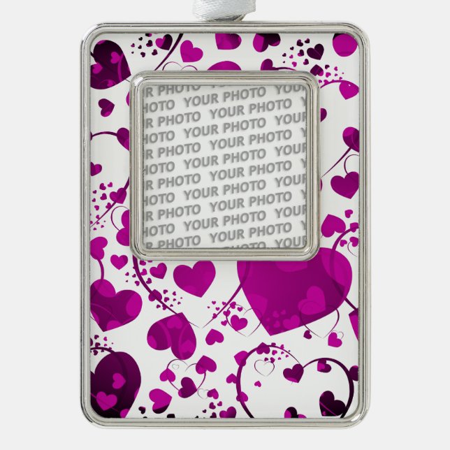 Funny Heart Pattern VI + your photo Silver Plated Framed Ornament (Front)