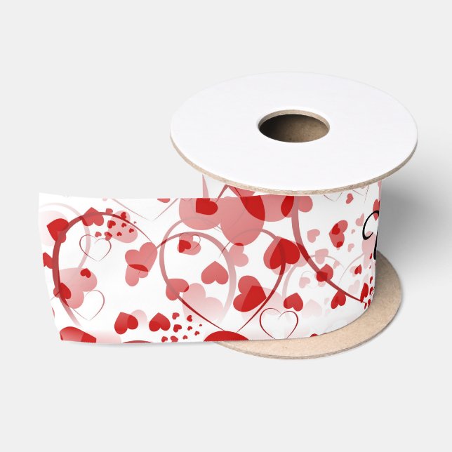Funny Heart Pattern VII - red white Satin Ribbon (Spool)