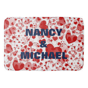 Funny Heart Pattern VII - red white + your idea Bath Mat
