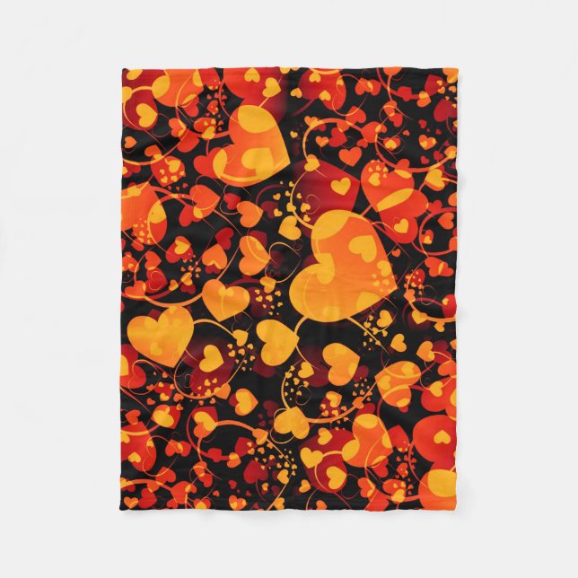 Funny Heart Pattern VIII - black red yellow Fleece Blanket (Front)