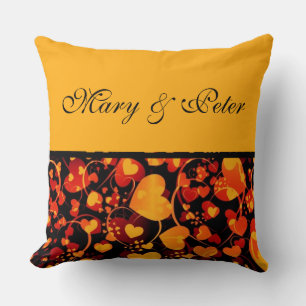Funny Heart Pattern VIII - black red yellow + name Cushion