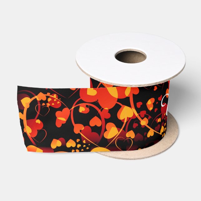 Funny Heart Pattern VIII - black red yellow Satin Ribbon (Spool)