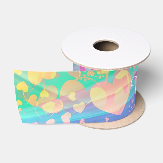 Funny Heart Pattern XI - pastel coloured Satin Ribbon (Spool)