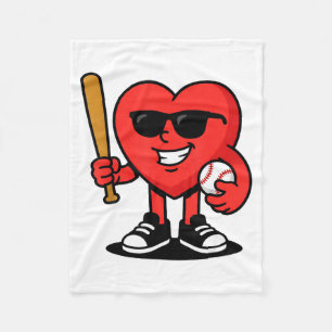 Funny Heart Playing Baseball Valentine Baseball Fa Fleece Blanket