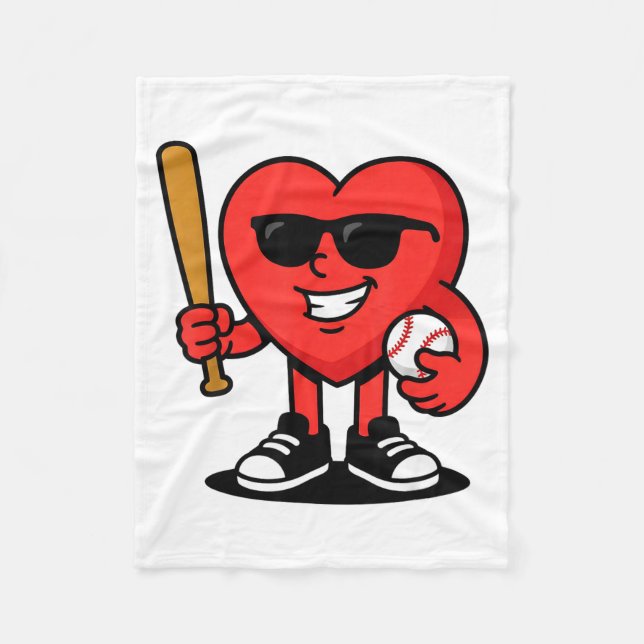 Funny Heart Playing Baseball Valentine Baseball Fa Fleece Blanket (Front)