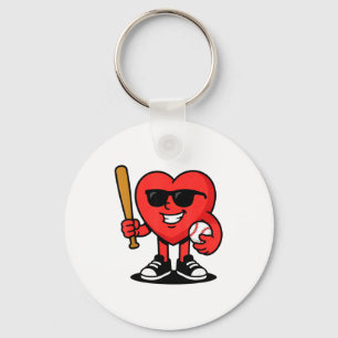 Funny Heart Playing Baseball Valentine Baseball Fa Key Ring