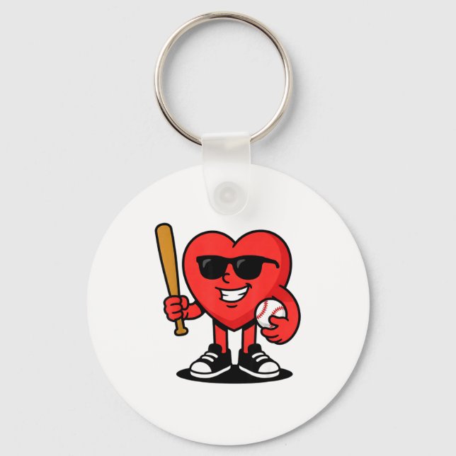 Funny Heart Playing Baseball Valentine Baseball Fa Key Ring (Front)