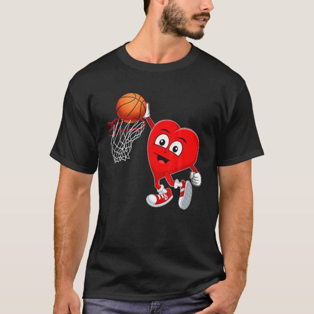 Funny Heart Playing Basketball Sport Lovers Valent T-Shirt (Front)