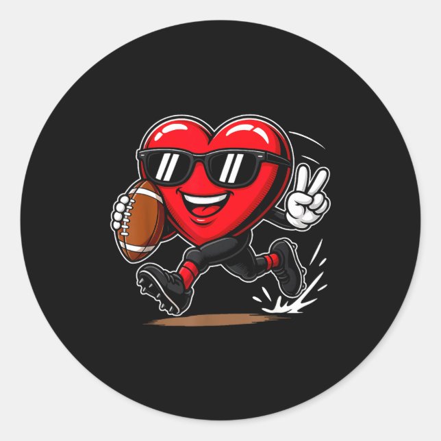 Funny Heart Playing Football Srts Lover Valentine  Classic Round Sticker (Front)