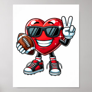 Funny Heart Playing Footll Boys Girls Kids Valenti Poster