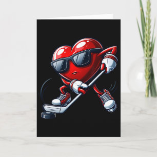 Funny Heart Playing Hockey Valentines Day Mens Boy Card