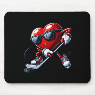 Funny Heart Playing Hockey Valentines Day Mens Boy Mouse Pad
