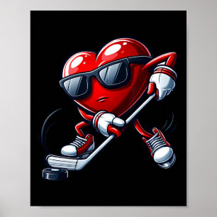 Funny Heart Playing Hockey Valentines Day Mens Boy Poster