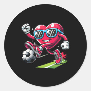 Funny Heart Playing Soccer Lovers Boys Kids Valent Classic Round Sticker